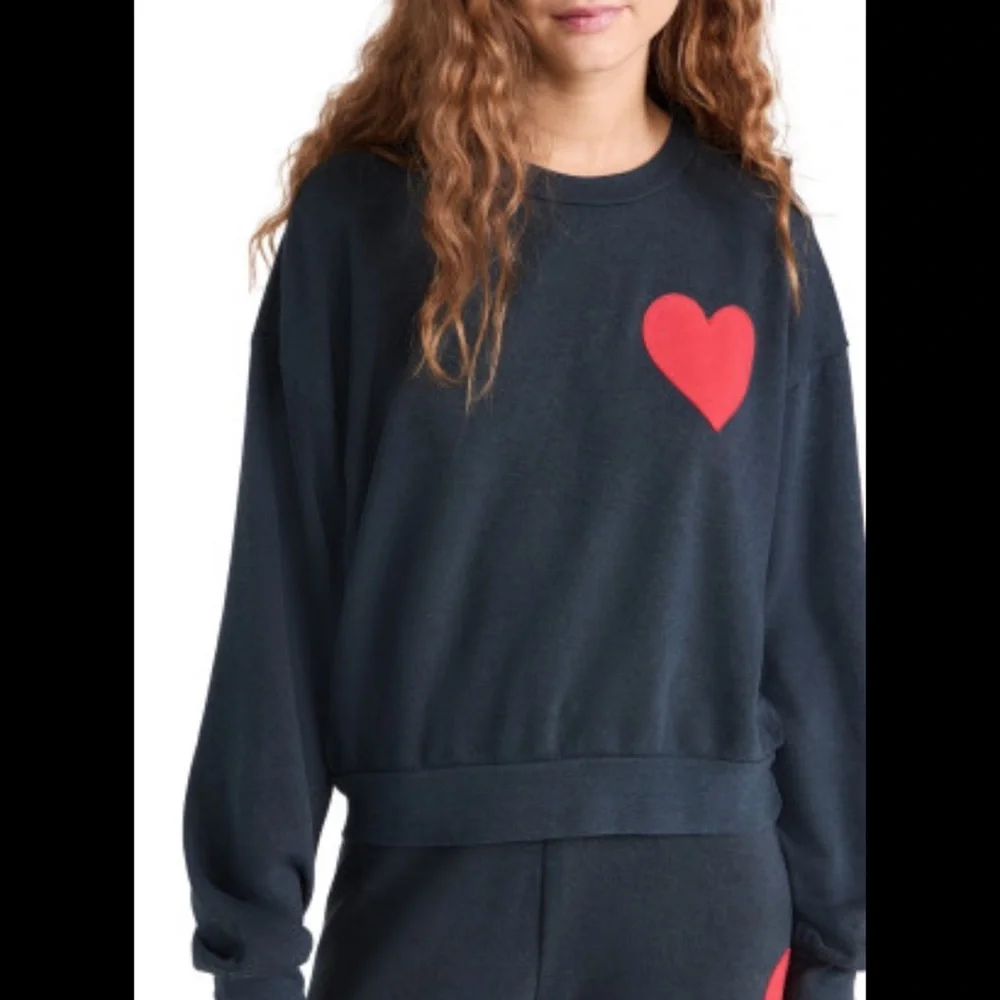 Aviator Nation Heart Embroidered Crew Sweatshirt Navy with Red Heart - Picture 3 of 12